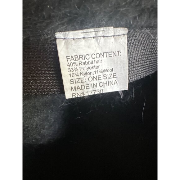 Black Fuzzy Bucket Hat One Size Rabbit Hair Blend Winter - Picture 5 of 5